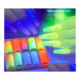 Stickers stickers fluorescerende 10 rolls/doosdecoraties voor nagels lichtmix colorf overdracht nagelfolie sticker daglichteffect drop dhbdp