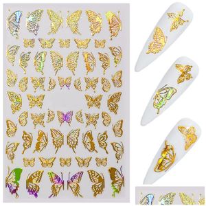 Stickers Decals Gold Sier Nail Art Laser Butterfly Spring Summer Metal Sticker Holographic Manicure Decorations Drop Delivery Heal Dh1Vz