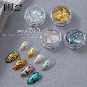 Stickers Decals HNDO 4 Kleur Iriserende Opaal Poeder Set Nail Glitter Glanzende Shatter Pigment Stof Vlokken voor Manicure Ontwerp DIY 230703