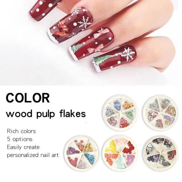 Pegatinas Calcomanías JIN PAI 5 colores 3D Belleza Nail Art Etiqueta de pulpa de madera Feliz Navidad Nieve Flash Decoración Brillo Plástico mezclado 231216