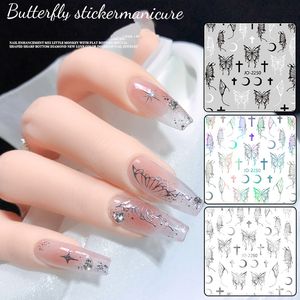 Stickers Decals Metaal Laser Spiegel Vlinder Sticker Voor Nagels Holografische Vlinders Ster Zelfklevende Slider Wraps Lente Gel Polish Decals Yk2 230715