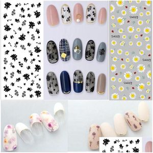 Stickers Decals Nail 2024 Ontwerp 1 Stuks Daisy Water Transfer Sticker Voor Bloem Blad Slider Folie Tip Diy Art Decor Charm manicure Drop D Otcly