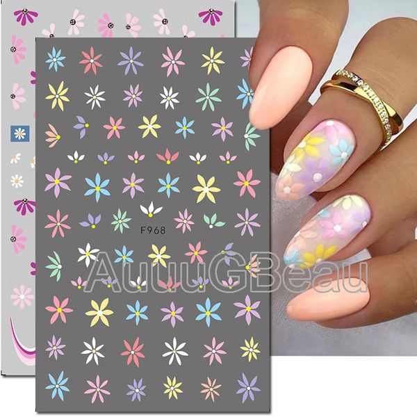 Pegatinas Calcomanías Nail Art 3d Colores de caramelo Pequeños pétalos Florales Margarita Flores Pegamento trasero Decoración para puntas Belleza 231017