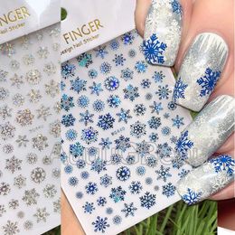 Stickers Decals Nail Art 3D Decal Winter Laser Blauw Zilver Kerstboom Sneeuwvlok Multiplex Sticker Decoratie 231121