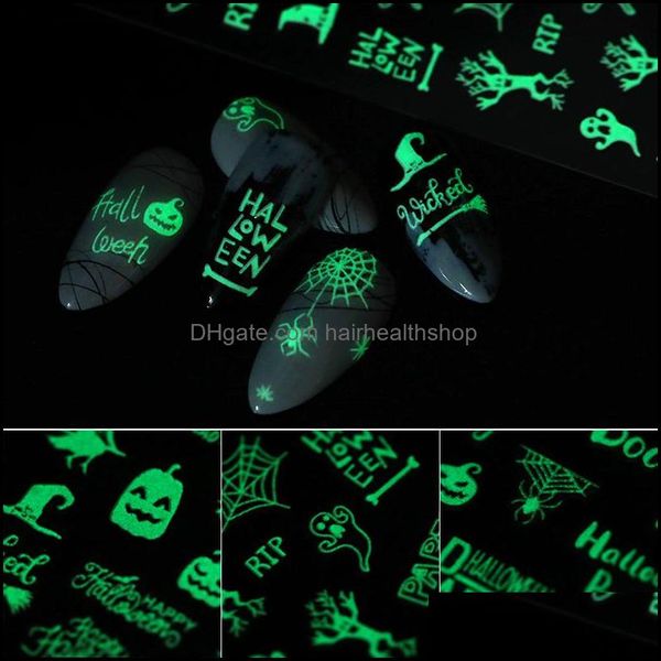 Autocollants Stickers Nail Art Autocollant Fluorescent Noël Halloween Lumineux Drôle Fête Drop Delivery Santé Beauté Salon Dhpij