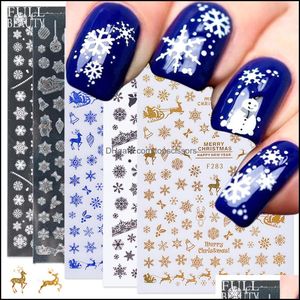 Pegatinas Calcomanías Nail Art Salon Health Beauty 3D Christmas Slider Sticker White Gold Snowflakes Charms Láminas adhesivas para decoración de manicura Dr