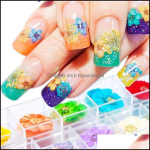 Autocollants décalcomanies Nail Art Salon santé beauté 3D mélange fleurs séchées décorations autocollant Floral naturel ongles secs Uv Gel vernis manucure Acce