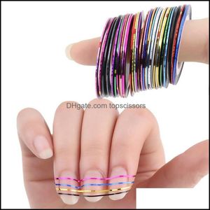 Autocollants Décalcomanies Nail Art Salon Santé Beauté Tamax 10Pcs / Pack Or Ruban Chaîne 10 Couleurs Mticolor Rouleaux Mixtes Stri Tape Ligne Décoration