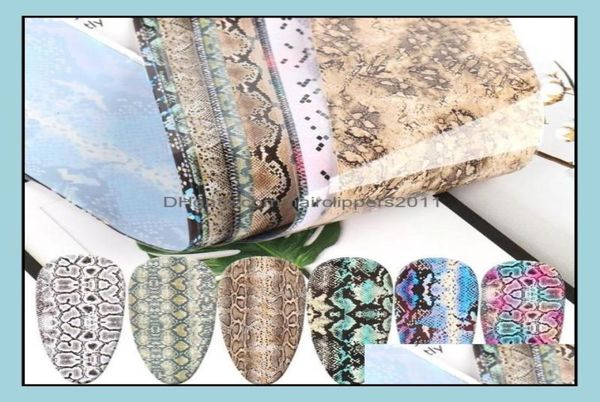 Autocollants décalcomanies Nail Art Salon santé beauté serpent Pattrn feuilles holographique feuille étoilée transfert acrylique bricolage décorations 10 rouleaux 9702550