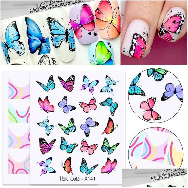 Autocollants décalcomanies ongles papillon transfert charmes printemps été eau autocollant pour ongles curseurs fleur feuille image tatouage décalcomanie Decora Dhf4B