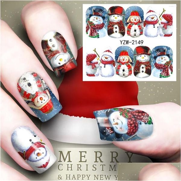 Pegatinas Calcomanías Nail Navidad Copo de nieve Etiqueta DIY Santa Marca de agua Dibujos animados Muñeco de nieve Arte Transferencia Decoración Drop Entrega Salud Beau Otbcl