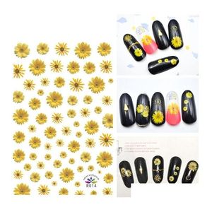 Stickers stickers nagel zonnebloem 3D voor nagels kleine verse gele bloem sticker folie kunst decoraties manicure accessoires drop levering Otsic