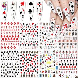 Stickers Decals Poker Nail Art Sticker 3D Mode Speelkaarten Ontwerper Rood Hart Diamant Schoppen Geometrische Brief Drop Levering H Dh5P8