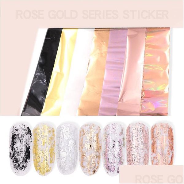 Autocollants Stickers Or Rose Feuilles Holographiques Pour Ongles Ciel Étoilé Glitter Art Papier De Transfert Conseils Drop Delivery Santé Beauté Salon Dhloy