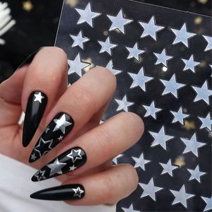 Pegatinas Calcomanías Estrellas de plata Etiqueta de uñas 5D Realista Láser Brillo Brillante Autoadhesivo Y2K Estilo Manicura Encantos Accesorios de arte 231204