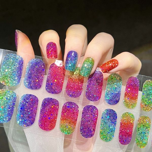 Autocollants Stickers Arrivée d'été 22 Bandes Gel UV Nail Sticker Semi Cured Nail Wraps Étanche Glitter Nail Strips Manucure Décorations 230729