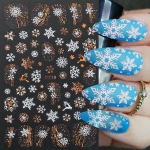 Autocollants décalcomanies flocons de neige d'hiver autocollants pour ongles curseurs pour ongles or blanc décorations d'art d'ongle de noël décalcomanies adhésives feuille manucure Design 231202