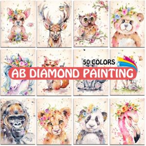 Autocollants peinture diamant Ab Animal tigre licorne, mosaïque Panda chien hibou flamant rose, broderie 5d strass image croix décor de maison