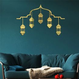 Autocollants Eid Mubarak Lanterne Acrylique Miroir Autocollant Mural Ramadan Décor pour La Maison Islamique Ramadan Kareem Fête Musulmane Décor Eid Al Adh