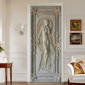 Autocollants Style européen 3D en relief Figure Statue Art Mural salon chambre porte autocollant auto-adhésif papier peint Papel De Parede