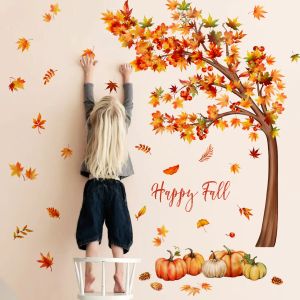 Stickers herfst aquarel stijl esdoorn esdoornblad pompoen muursticker zelfklevende PVC huisdecoratie voor woonkamer slaapkamer