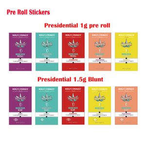 Autocollants pour les tubes pré-rouleaux Bottle Presidential 1G PREROLLS et 1,5 g Blunt Strain Labels Moon Rock Preroll Tube Sticker