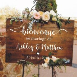 Pegatinas Estilo francés Espejo de boda Vinilo Calcomanía Nombres personalizados Signo de bienvenida Murales Romántico Mariage O303 220701