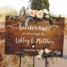 Pegatizas Estilo francés Mirror de boda Vinyl Decal Nombres personalizados de boda Murales de signo de bienvenida Romántica O303 240429