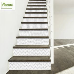 Autocollants Funlife autocollants d'escalier à chevrons blancs autocollants de sol imperméables bâton de pelage auto-adhésif facile à nettoyer escalier décor à la maison