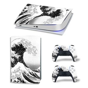 Autocollants GameGenixx PS5 Digital Edition Skin Sticker Waves Protective Decal Amovable Cover pour la console PS5 et 2 contrôleurs