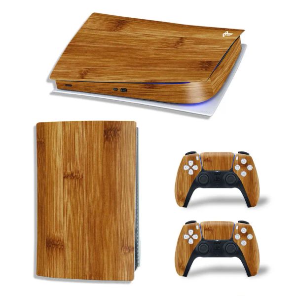 Pegatinas gameGenixx PS5 Digital Edition Pegatina de piel Madera de madera Protectora de envoltura de vinilo Conjunto completo para consola PS5 y 2 controladores