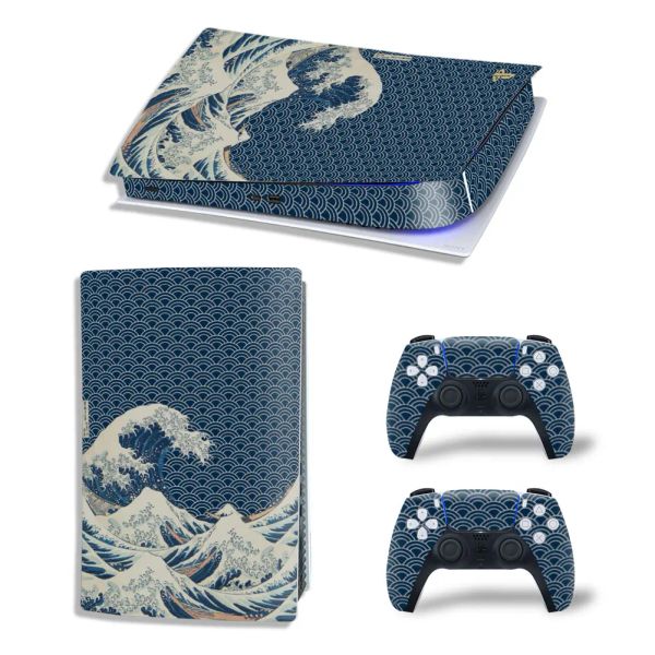 Pegatinas GameGenixx PS5 Digital Edition Skin Statter Waves Protective Vinyl Wrap Cover para consola PS5 y 2 controladores