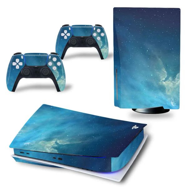 Pegatinas gameGenixx PS5 STANDA DISC SKIN PELQUETA Azul Sky Design Vinyl Wrap Cubierta para consola PS5 y 2 controladores