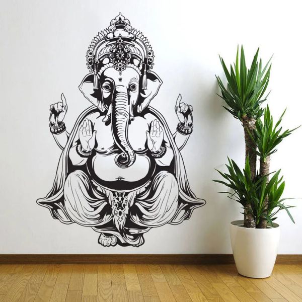 Autocollants muraux Ganesha éléphant bouddha Mandala Yoga, sparadrap muraux amovibles en vinyle pour décoration de maison bricolage pour salon