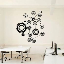 Stickers Gearmechanisme Engineering Wall Vinyl Decal Sticker Sticker Teamwork Office Interior Home Art Decor Wallpaper LZ35