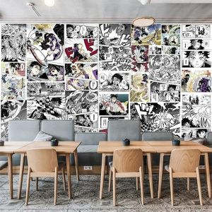 Autocollants Ghost Slayer / Seven Deadly Sins / Jujutsu Kaisen Japanese Cartoon Wallpaper Wallage Black and White Cartoon Wall Stickers