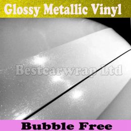 Stickers Gloss Pearl Metallic White Vinyl Wrap Car Wrap Film met luchtafgave Sparkle Parelle Parelscent Witte auto Wikkelstijl Maat 1.52*20m/