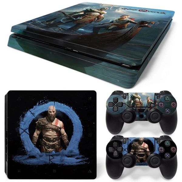 Autocollants God of War Game PS4 Slim Skin Sticker Decal Cover pour PS4 Slim Console et 2 contrôleurs Skin Vinyl Slim Sticker Decal