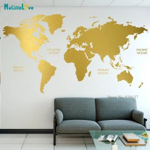 Stickers goud wereldkaart sticker geometrische muur kunst thuiskantoor decor sticker cadeau vinyl muursticker sticker kunst JH030