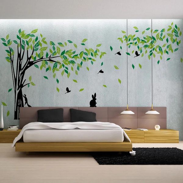 Pegatinas de pared de árbol verde, pegatinas de arte de pared de TV extraíbles grandes para sala de estar, decoración del hogar, póster DIY, pegatinas de vinilos paredes