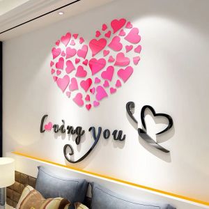 Autocollants en forme de coeur acrylique stickers muraux pour chambre d'enfants chambre amour autocollant bricolage salle de mariage décoration de la maison décoration de célébration