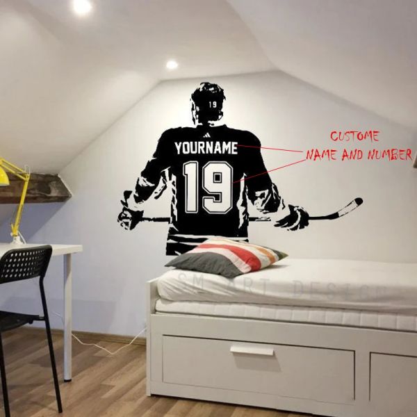 Autocollants Hockey vinyle autocollant nom personnalisé hockey décalcomanie hockey mur décor numéros A1047 papier ROWNOCEAN moderne glace choisir nom et maillot