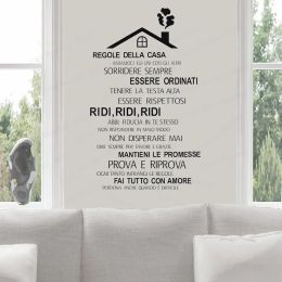 Autocollants règles de la maison vinyle décalcomanie langue italienne Regole Della Casa Stickers muraux maison toit Design mur Art affiche décor à la maison Art WL572