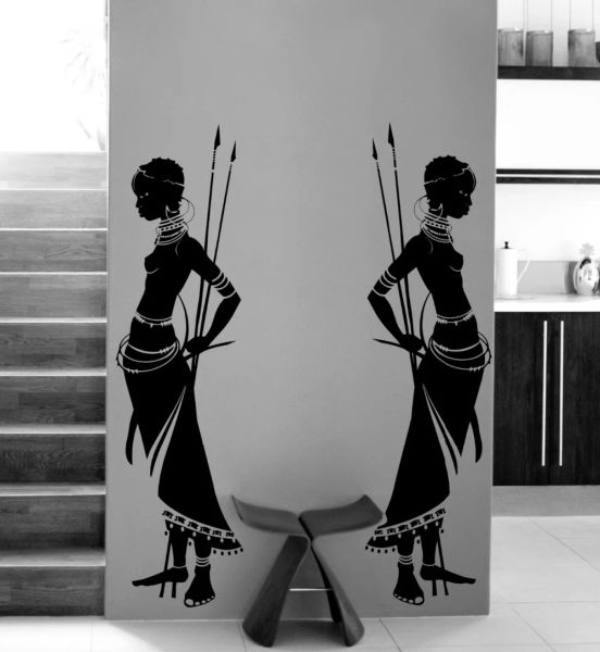 Autocollants wares domestiques Tribal deux femmes africaines mural ouclaceur mural en vinyle autocollants à la maison salon salon morden conception mur art mural a190