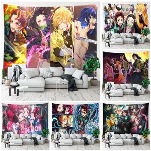 Stickers Japanse anime tapijtwand hangende hippie kamer decor demon slayer anime doek muur tapijt slaapkamer achtergrond huisdecoratie