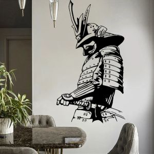 Pegatinas Samurai japonés guerrero asiático espada de combate pegatinas de pared vinilo decoración del hogar para sala de estar dormitorio calcomanías murales removibles 4364