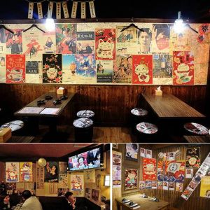 Autocollants chat porte-bonheur de Style japonais, affiche en papier Kraft, Izakaya Sushi Restaurant, décoration rétro douce, peinture décorative