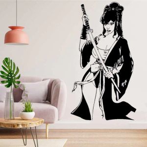 Autocollants japonais traditionnel femme geisha autocollant mural Bushido esprit épée spa club japonais restaurant décoration vinyle décalcomanie murale 6