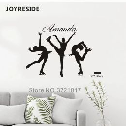 Stickers joyreside kunstschaatsen meisje muur gepersonaliseerde aangepaste naam sticker vinyl sticker ijs schaatsen sport decor kamer decoratie a074