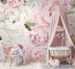 Autocollants Kids Watercolor Peony Wallpaper |Room de filles Pink Pinon Floral Mur Mural |Fond d'écran pivoines de fleurs de pépinière